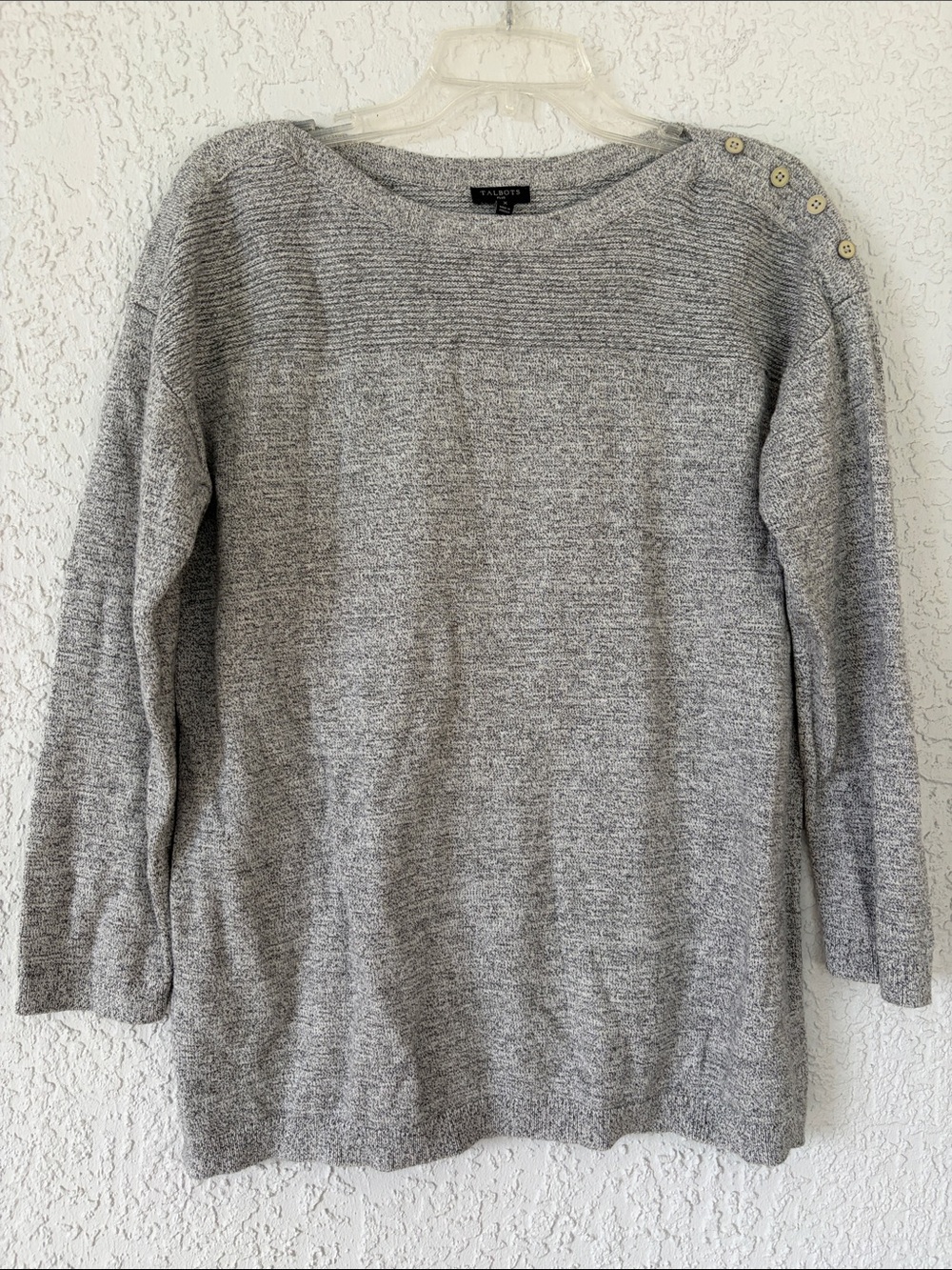 Talbots Plus Light Gray Crewneck Button-Shoulder Sweater size X